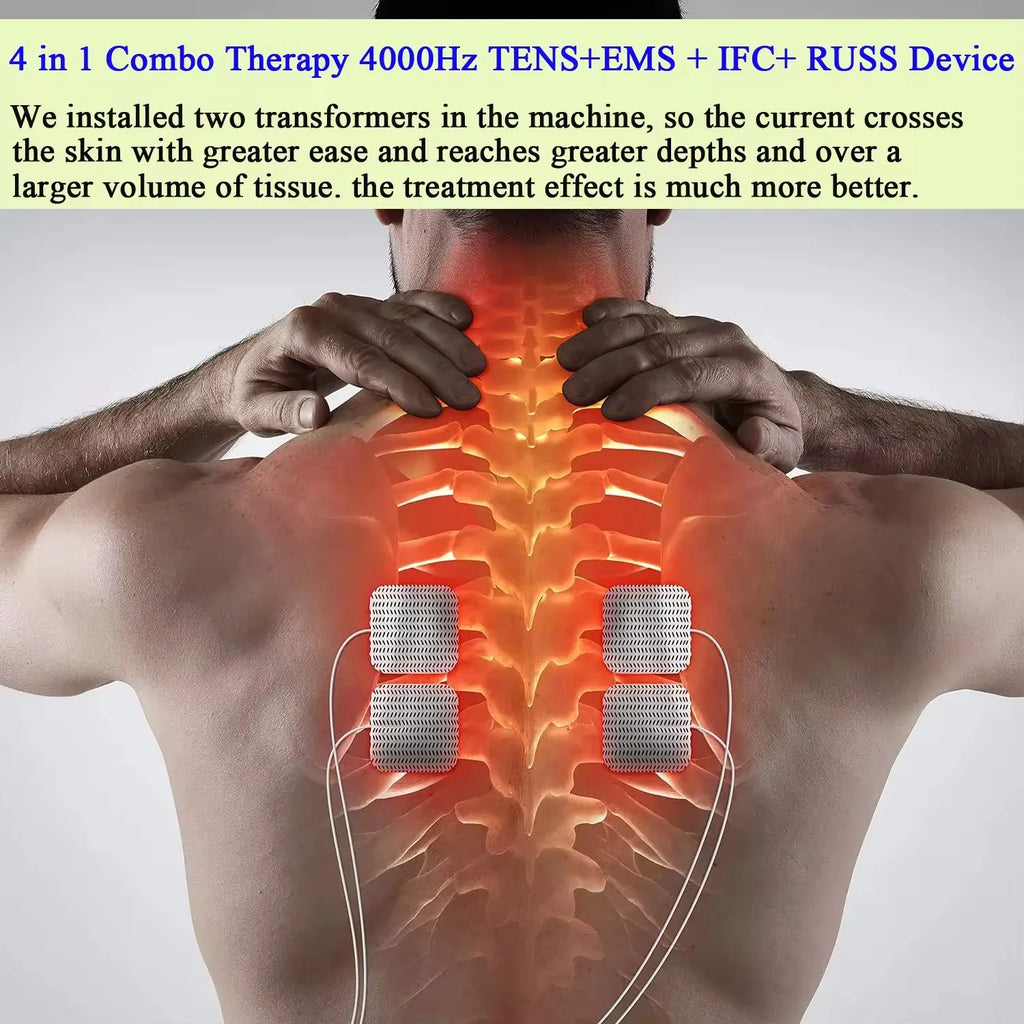 60 Massage Modes 4 In 1 Electric Muscle Stimulator Combo Physiotherapy Therapy 4000Hz EMS IFC RUSS TENS Pulse Electrostimulator