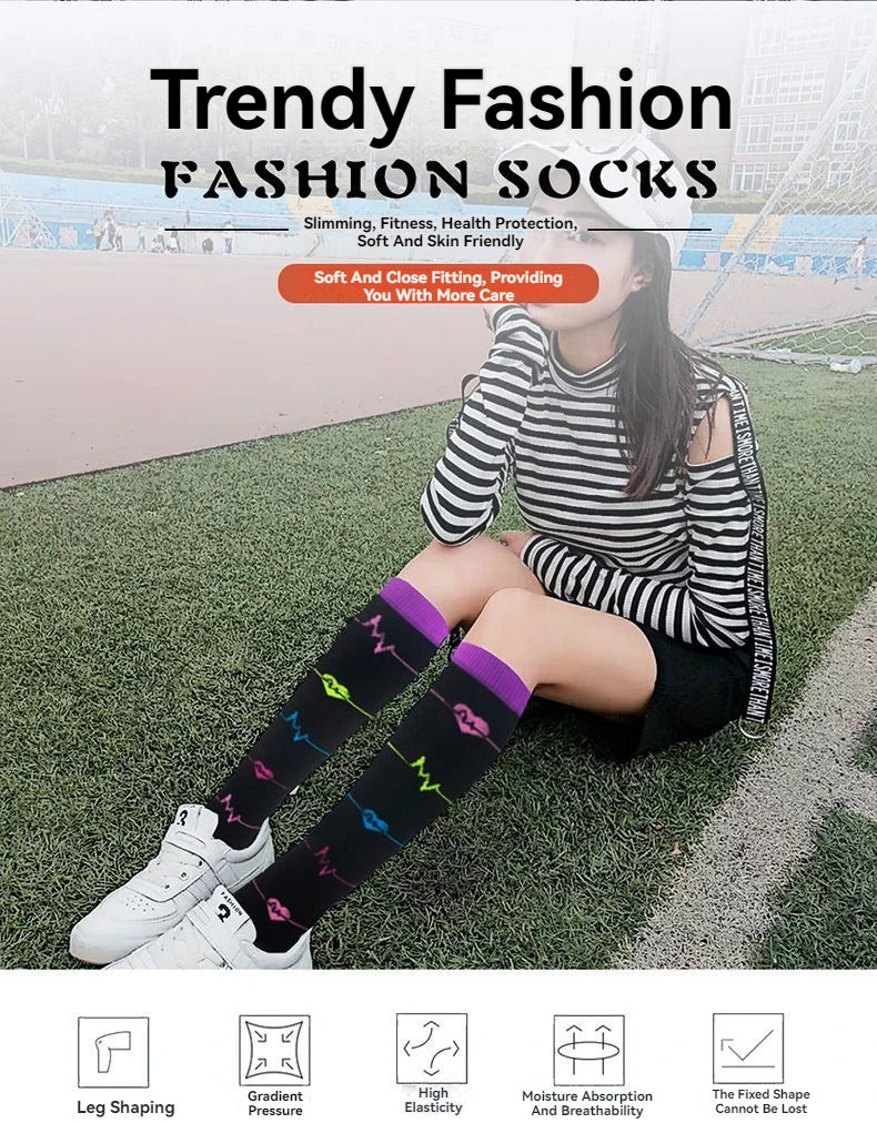 Compression Socks Women Men Knee Stocking Edema Diabetes Varicose Veins Nurse Compression Running Cycling Travel Socks