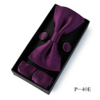 HUISHI Classic Black Bowtie Bow Ties For Mens Butterfly Bowknot Pocket Square Cufflinks Suit Set Bussiness Accessories Gift Box