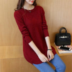 Knitted Jumper Autumn Winter Tops O-neck Long Sleeve Pullovers Casual Warm Women's Sweaters Midi Long Slim Sweater Girls