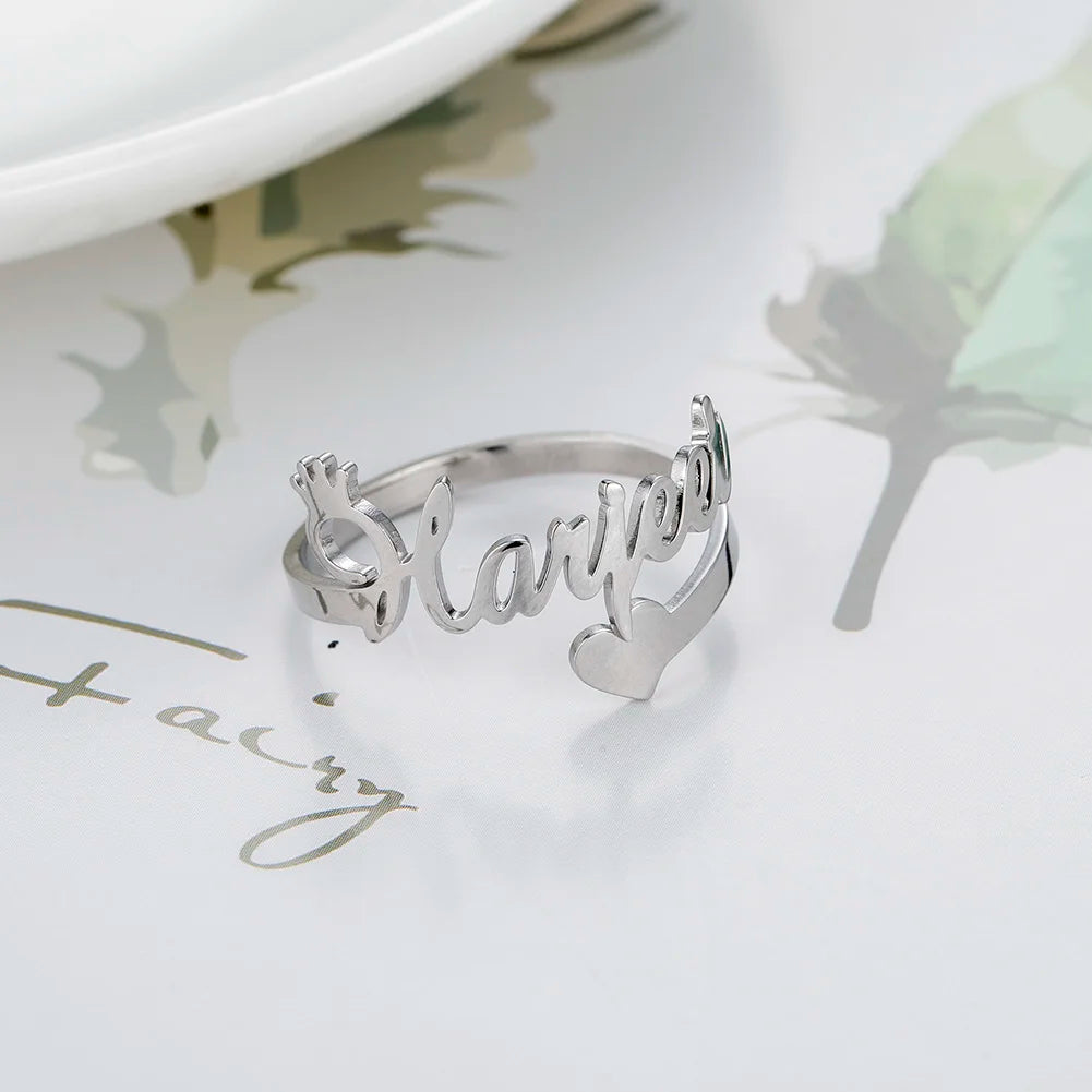 Custom Double First Name Finger Ring For Women Men Personalized Couple Family Gift Gold Color Stainless Steel Metal Jewelry