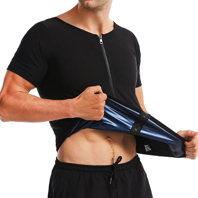 Men Sweat Sauna T-shirt Heat Trapping Compression Shirts Waist Trainer Sportswear Slimming Sauna Suit Fitness Fat Burning Tops
