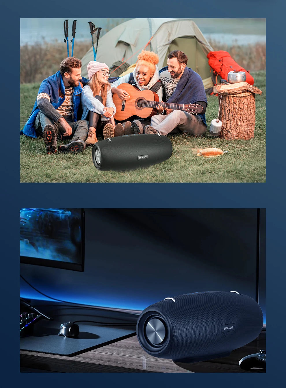 ZEALOT S67 Portable Bluetooth loudspeaker with Shoulder belt Outdoor Waterproof Stereo Sound Strong Bass 40H Playback