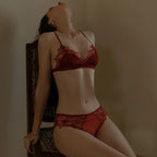 BANERDANNI Pure Desire Victoria French Lace Embroidered Lingerie Women's Thin Cup Triangle Cup Bra Set Comfortable No Underwire