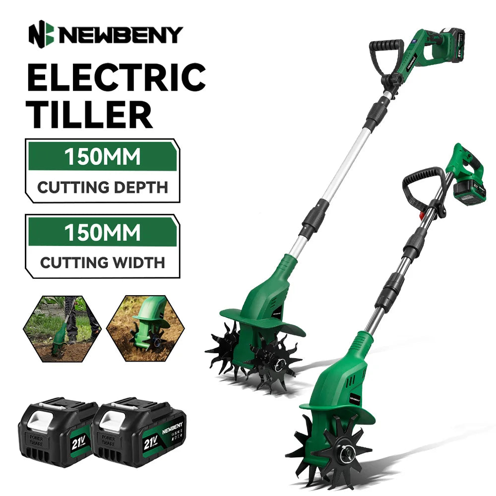 NewBeny Electric Garden Tiller Cultivator Scarifier Foldable Rototiller Soil Loosener Garden Tool