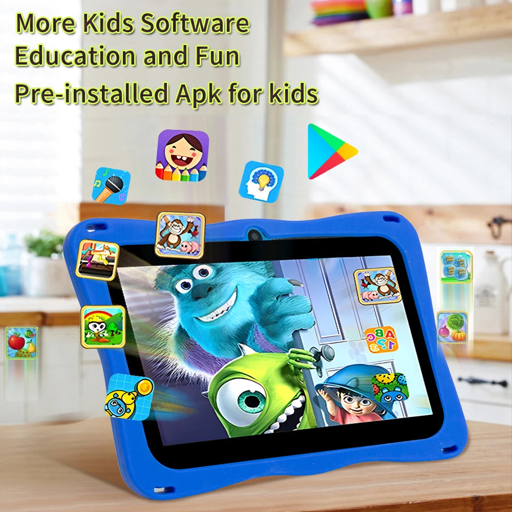 BDF Tablet for Kids 7 Inch Android 11 System 32 GB WiFi Bluetooth Dual Camera Educational Software Installed with Proof Case