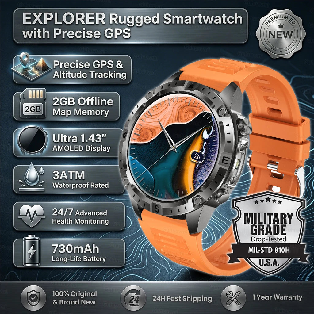 Smart Watch for Men GPS Offline Maps 2G ROM 10ATM Waterproof Heart Rate Diving Skiing Hiking Rugged Durable Smartwatch Men Women