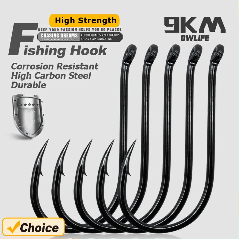 9KM Chinu Hooks 50~100Pcs Single Fishing Circle Hook Black High Carbon Steel for Saltwater Freshwater Porgy Bream Grouper Main image