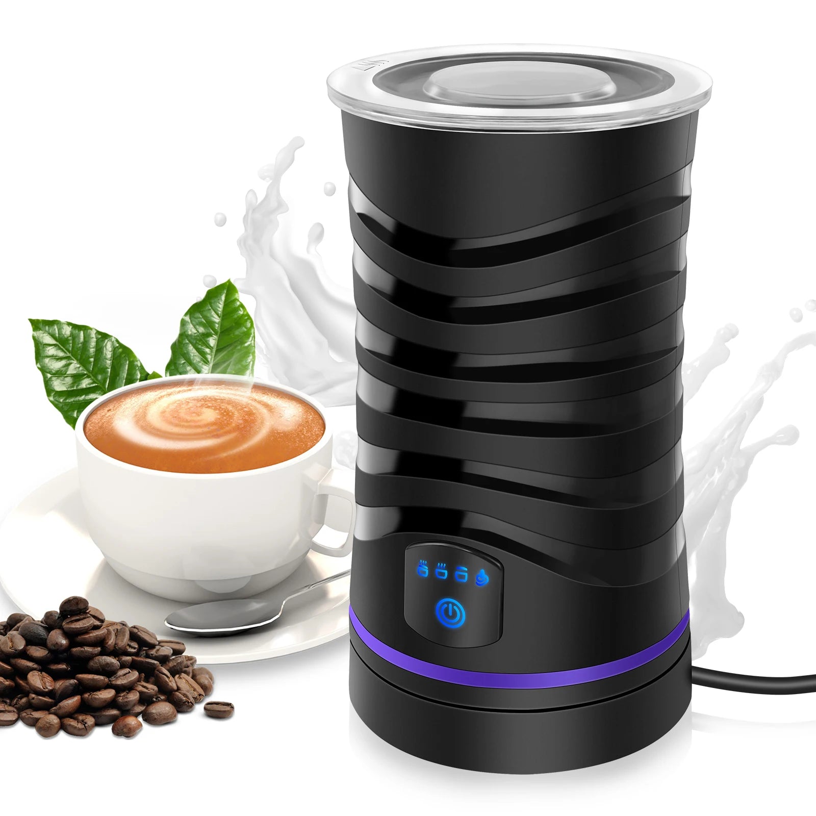 4 in 1 Automatic Milk Frother Electric, 600ml Capacity Hot & Cold Milk Foamer, Silent Operation for Coffee Cappuccino Chocolatte