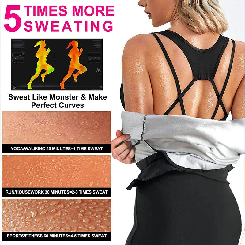 MrifDila Sauna Suit Jumpsuit Full Zip Up Sweatsuit Hot Sweating Jumpsuit Long Sleeve Romper Bottom Pants Sweating Bodysuit Shape