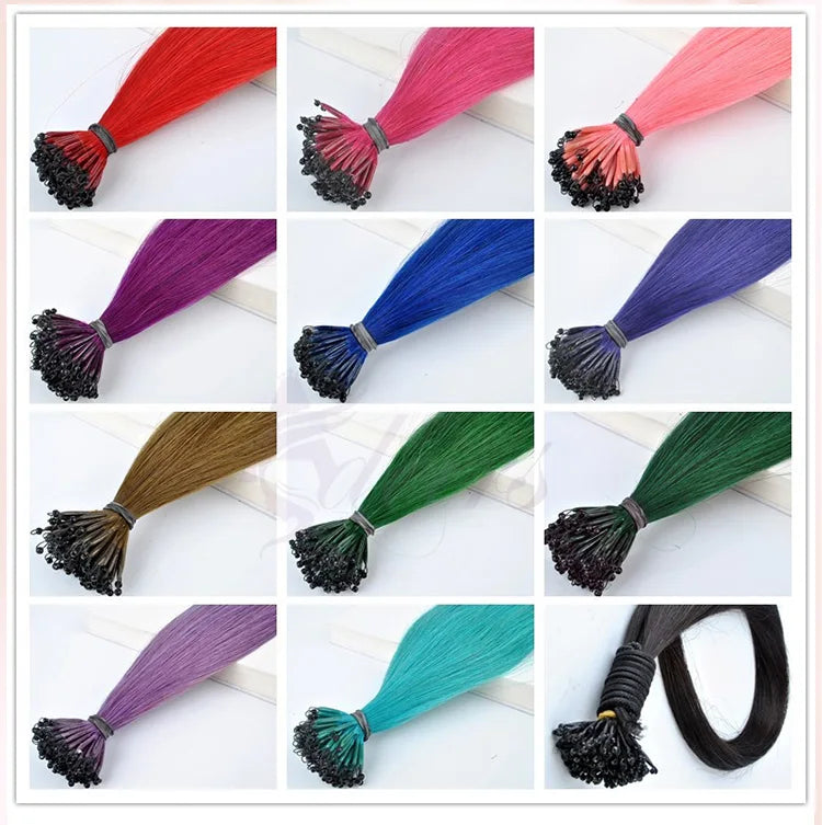 ADEIRS Color  8D Tip Hair Extensions 100% Real Human Hair Microbeads Extensions Color Purple Blue Pink Gray 18-20inch