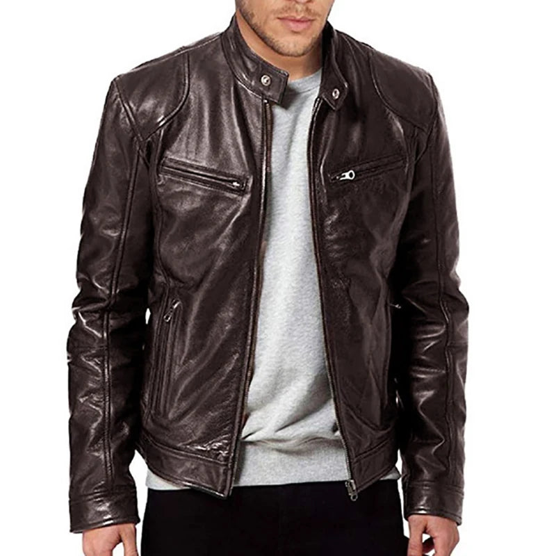 2024 Motorcycle Leather Jackets Man Casual Fashion Motorcycle Coat Slim Fit Lapel PU Jackets Autumn Anti-wind Leather Coat Male Main image
