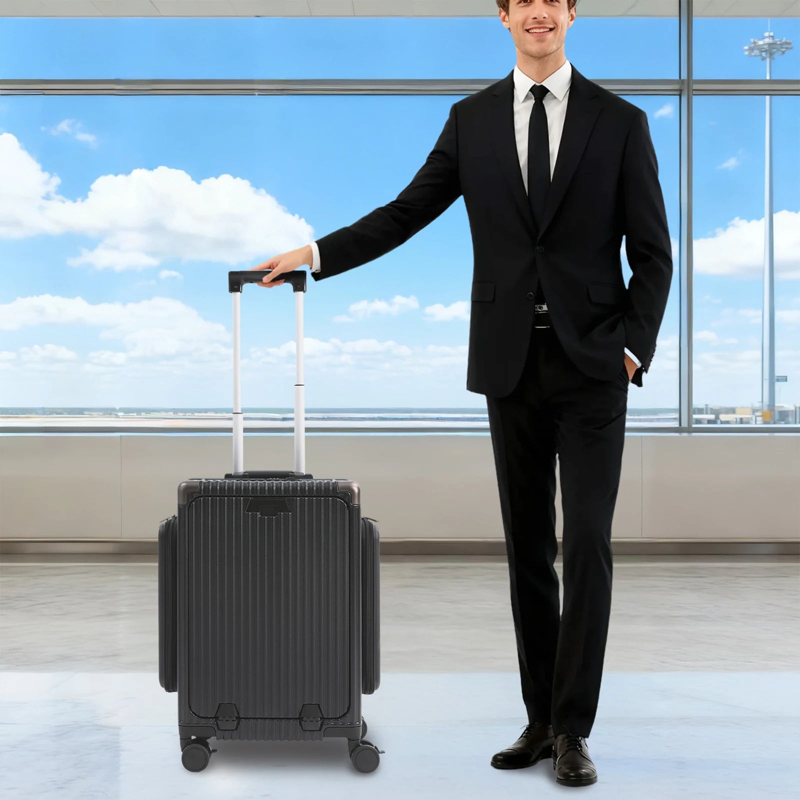Modern 20in PC Luggage Suitcase Aluminum Alloy Hard Shell Travel Suitcase with 4 Wheels 3-open Structure for Trips