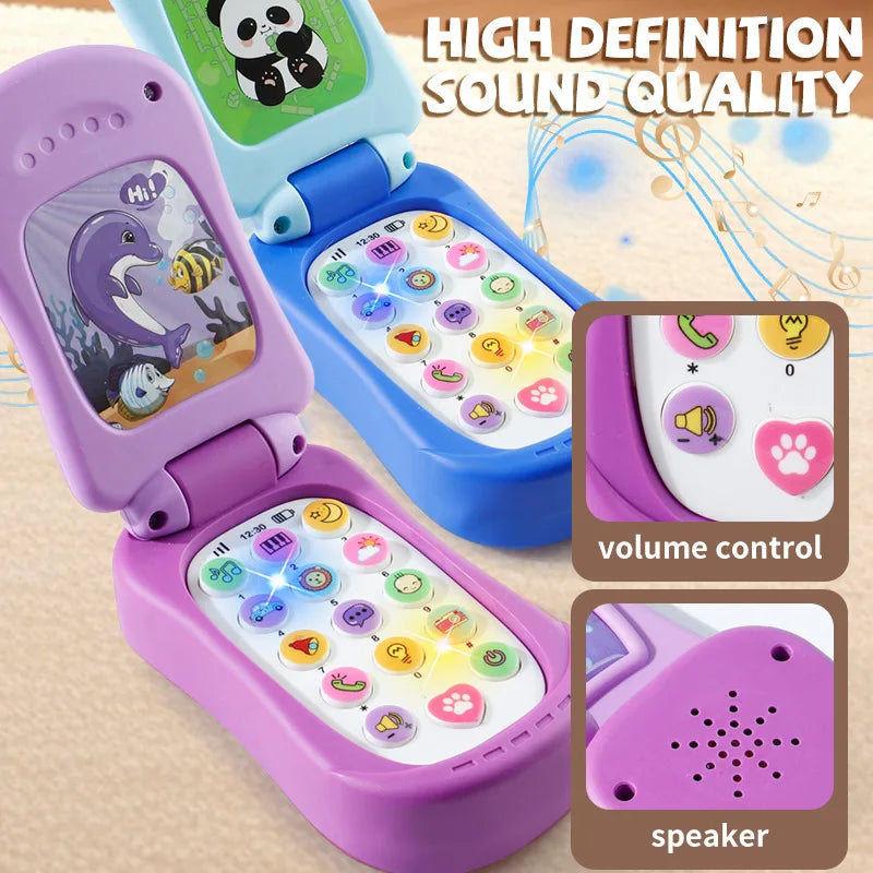 Puzzle early education music mobile phone cartoon simulation flip phone baby toy 61 children's gift English