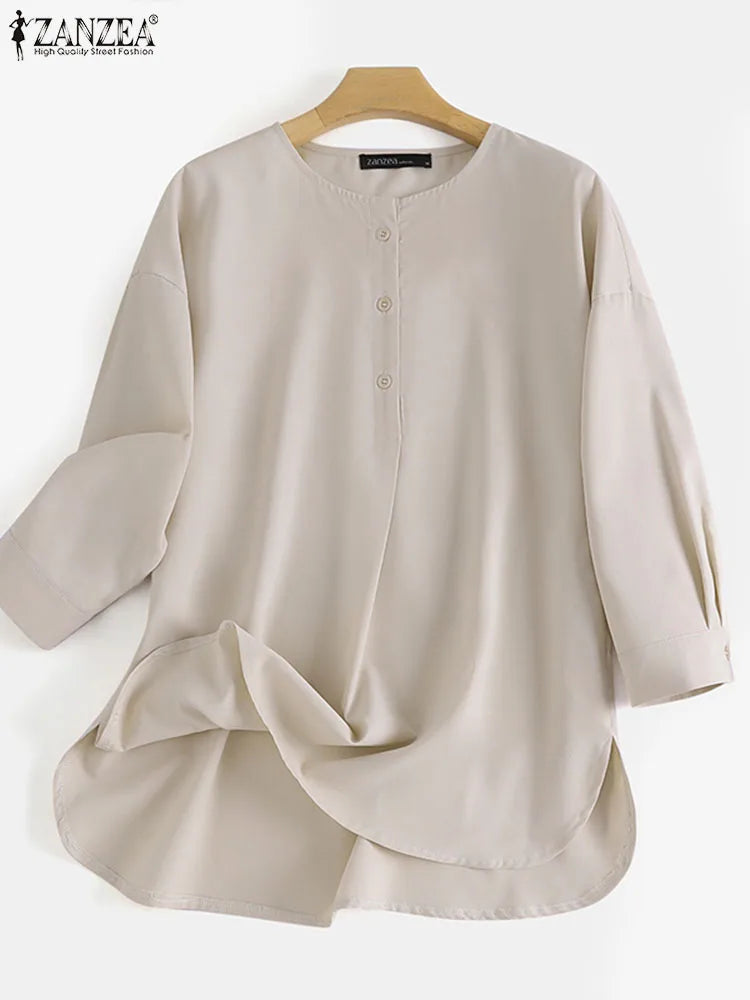 ZANZEA Fashion Autumn Long Sleeve Blouse Women Baggy Shirt Elegant Solid OL Work Tops Causal Loose Holiday Work Blusas Mujer