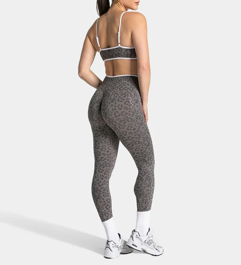High Waist Leopard Print Yoga Pants, Butt Lifting Tummy Control Leggings 