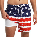 ESCATCH 2026 New Arrival Mens Swimming Trunks Compression Liner 2 in 1 Printing Quick-Dry Gym Sports Mens Shorts Zipper Pockets