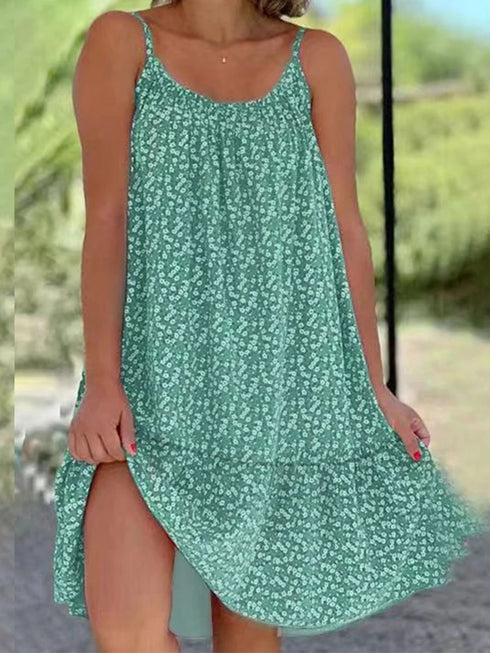 2026 Summer New Cross border Amazon European and American Leisure Style Printed Sleeveless Large Swing Strap Dress