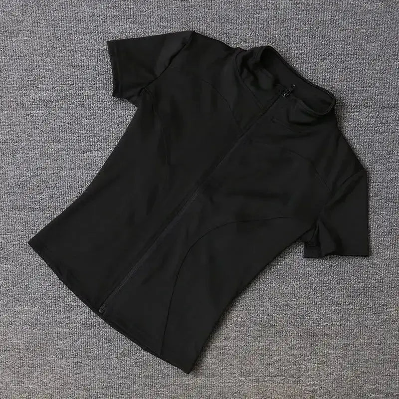 Women Slim Casual Sports Tops Solid Zipper Yoga Short Sleeve Coat Female Outfit Summer Clothes Running Fitness Shirts For Lady