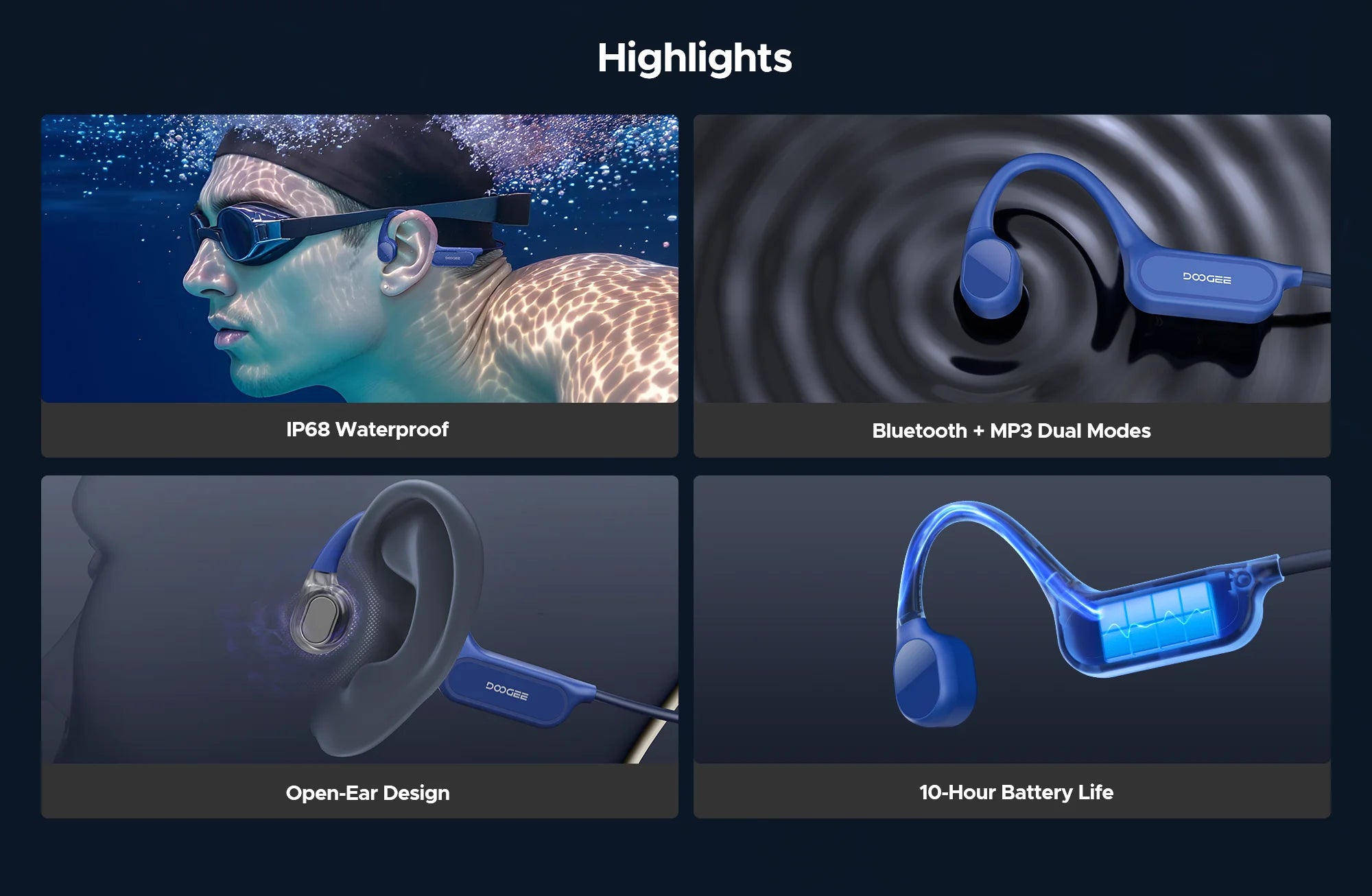 DOOGEE BoneBeat Swim Lite Bone Conduction Sports Headphones Bluetooth 5.4 Wireless Earphone Waterproof Headset For swimming