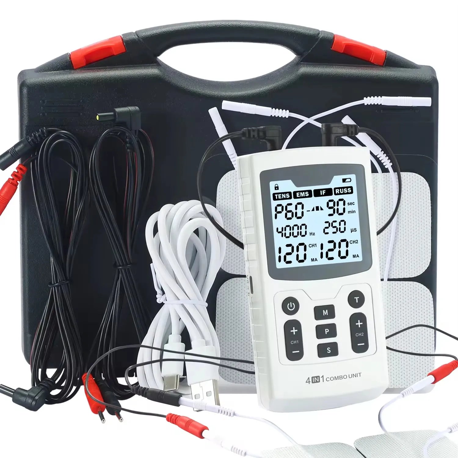 60 Massage Modes 4 In 1 Electric Muscle Stimulator Combo Physiotherapy Therapy 4000Hz EMS IFC RUSS TENS Pulse Electrostimulator Main image