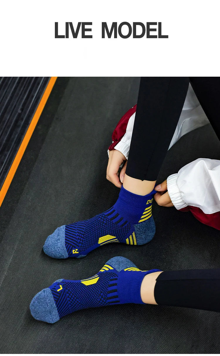 3 Pairs Marathon Socks Men Women Professional Sport Ankle Running Socks Thickened Cushioned Tube Low Cut Fitness Short Sock Mesh