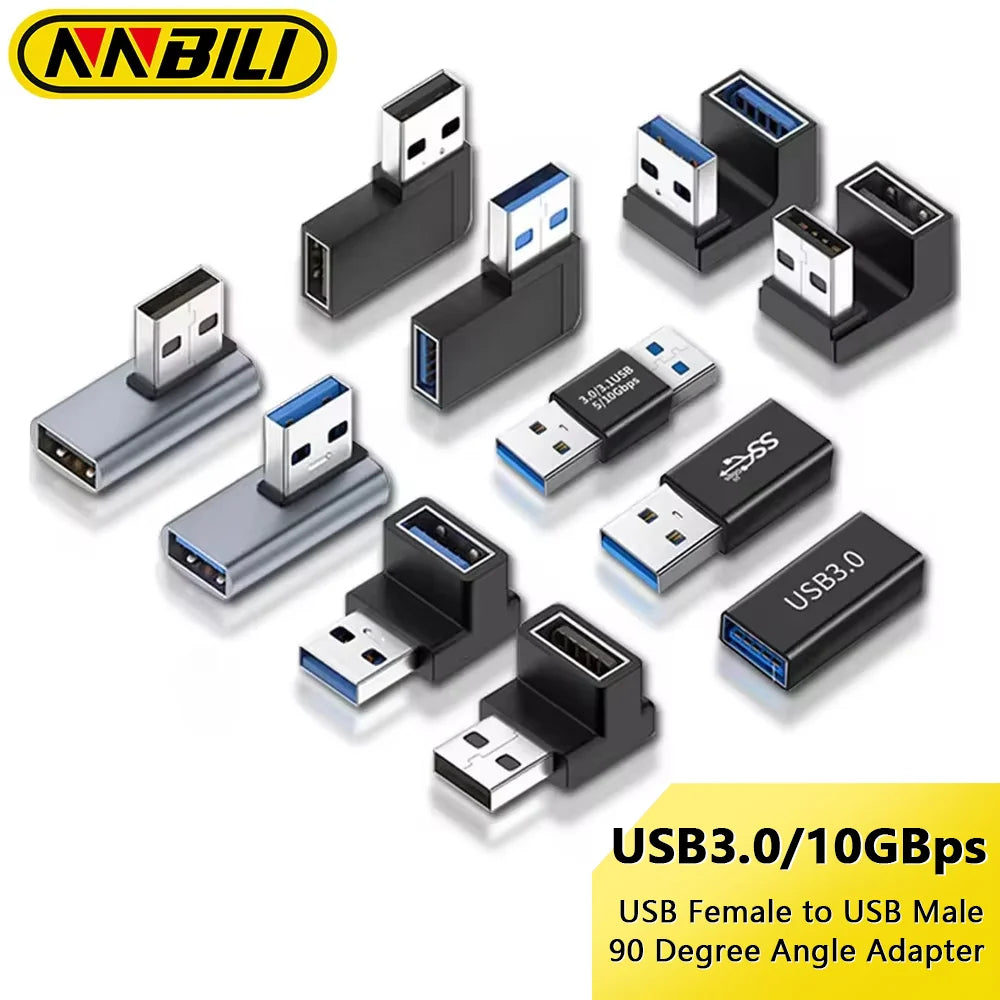 NNBILI USB3.0 Male to Female Right Angle Extension Adapter USB Upward Elbow 90 Degree Adapter 10Gbps For Laptop PC Connector Main image