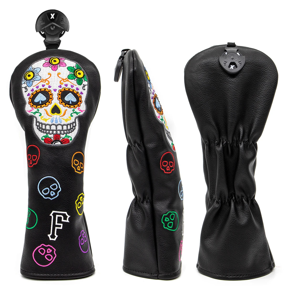 Golf Club Headcovers #1 #3 #5 Wood Head covers Skulls Design Driver Fairway Hybrid Woods Headcover Black PU Premium Leather Head