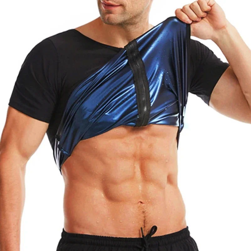 Men Sweat Sauna T-shirt Heat Trapping Compression Shirts Waist Trainer Sportswear Slimming Sauna Suit Fitness Fat Burning Tops