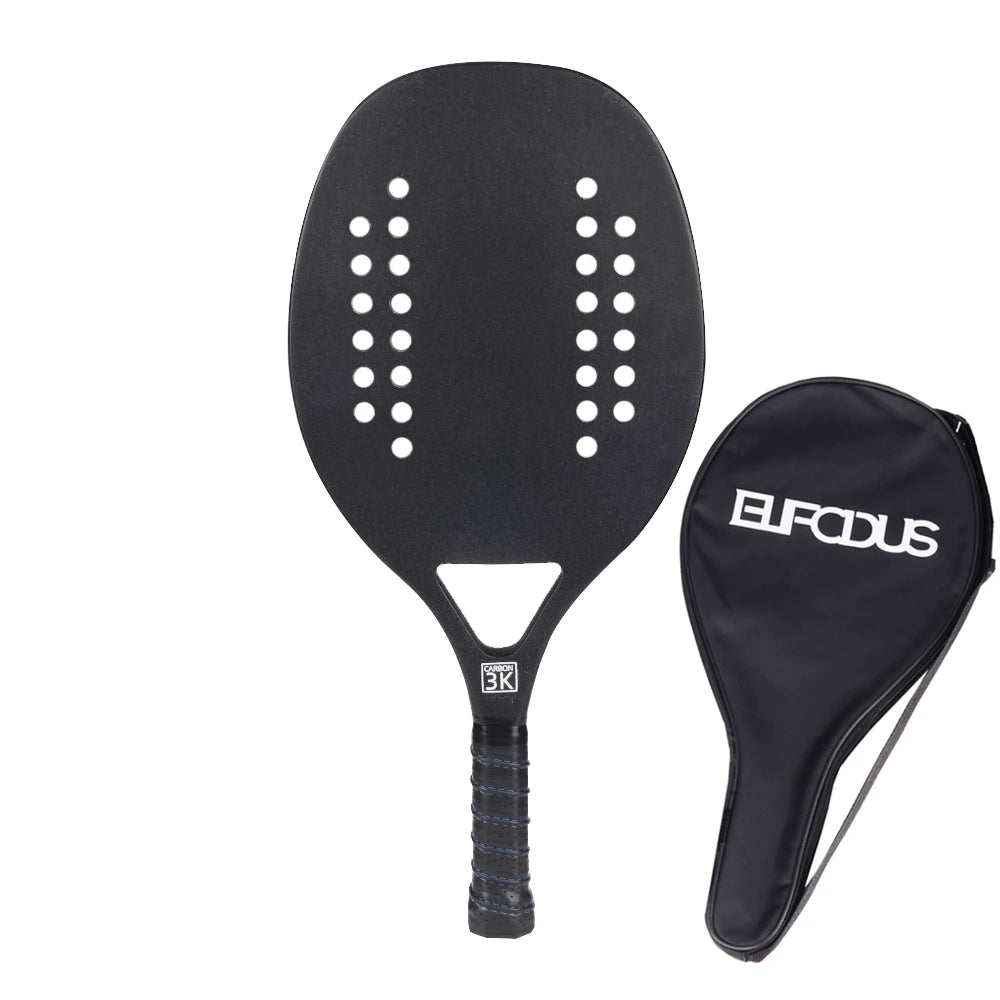 Full Carbon 3K Fiber Beach Tennis Racket Rough Surface Professional Racquet for Men and Women with Protective Bag Cover