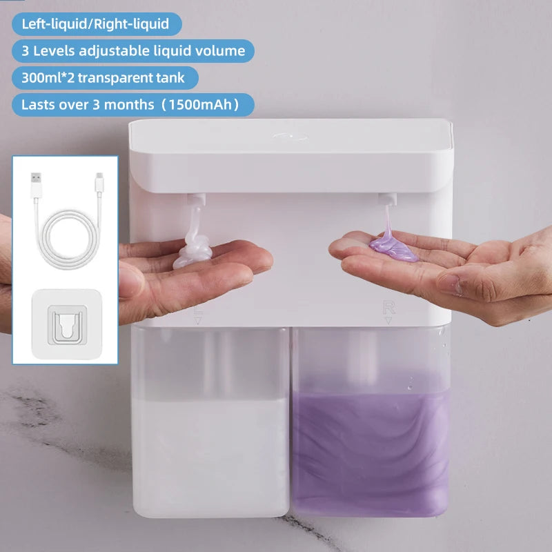 New Automatic Dishwashing Liquid Sensor Kitchen Double Head Gel Foam Hand Sanitizer Soap Dispenser Wall Hanging
