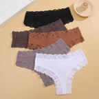 FINETOO 3Pcs Women Cotton Underwear Panties Sexy Lace Brazilian Briefs Low Waist Floral Solid Color G-string Breathable Lingerie