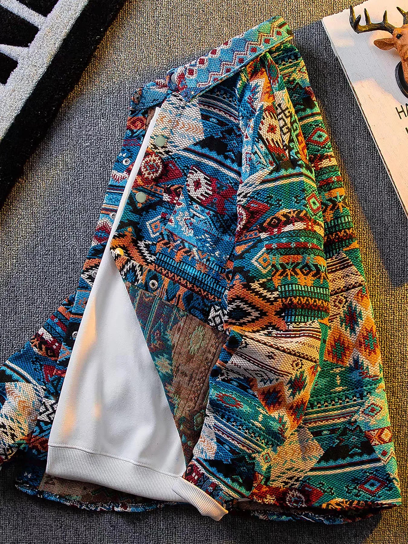 Spring and autumn new ethnic style printed long-sleeve jacket for men, high-end stylish trendy jacket