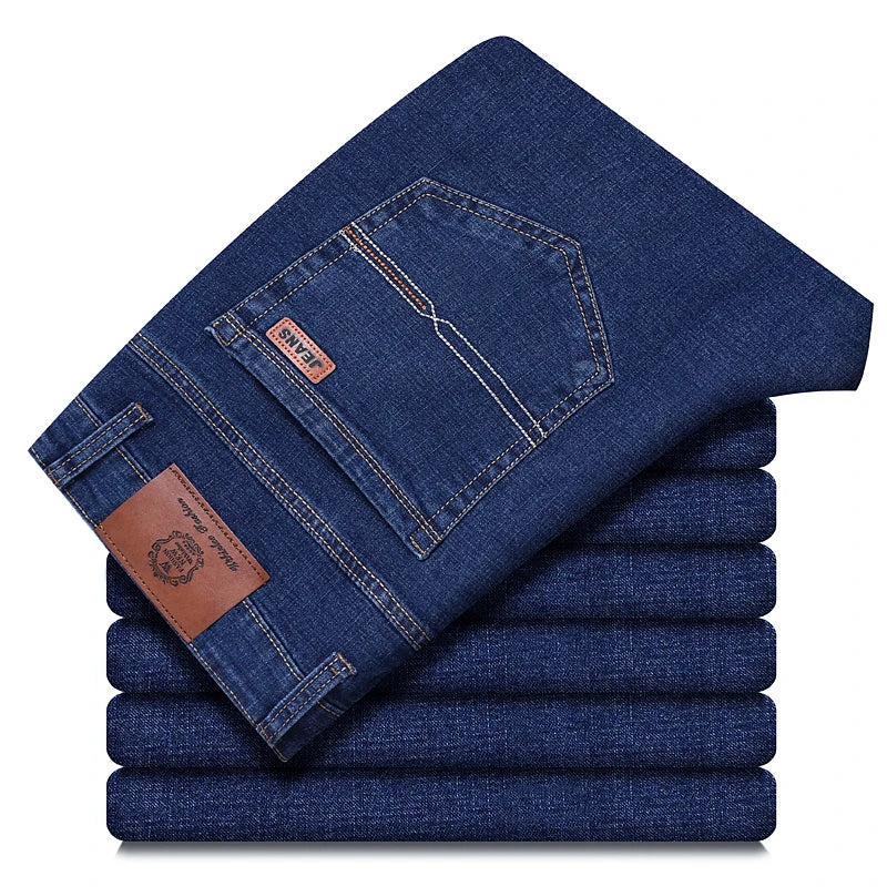 Wthinlee New Business Men's Jeans Casual Straight Stretch Fashion Classic Blue Black Work Pant Denim Trousers Male  Clothing
