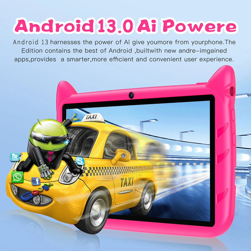 BDF Cartoon Pattern 7 Inch Kids Tablet Quad Core 4GB RAM 64GB ROM Android 13 Google Learning Education Games Tablets 4000mAh