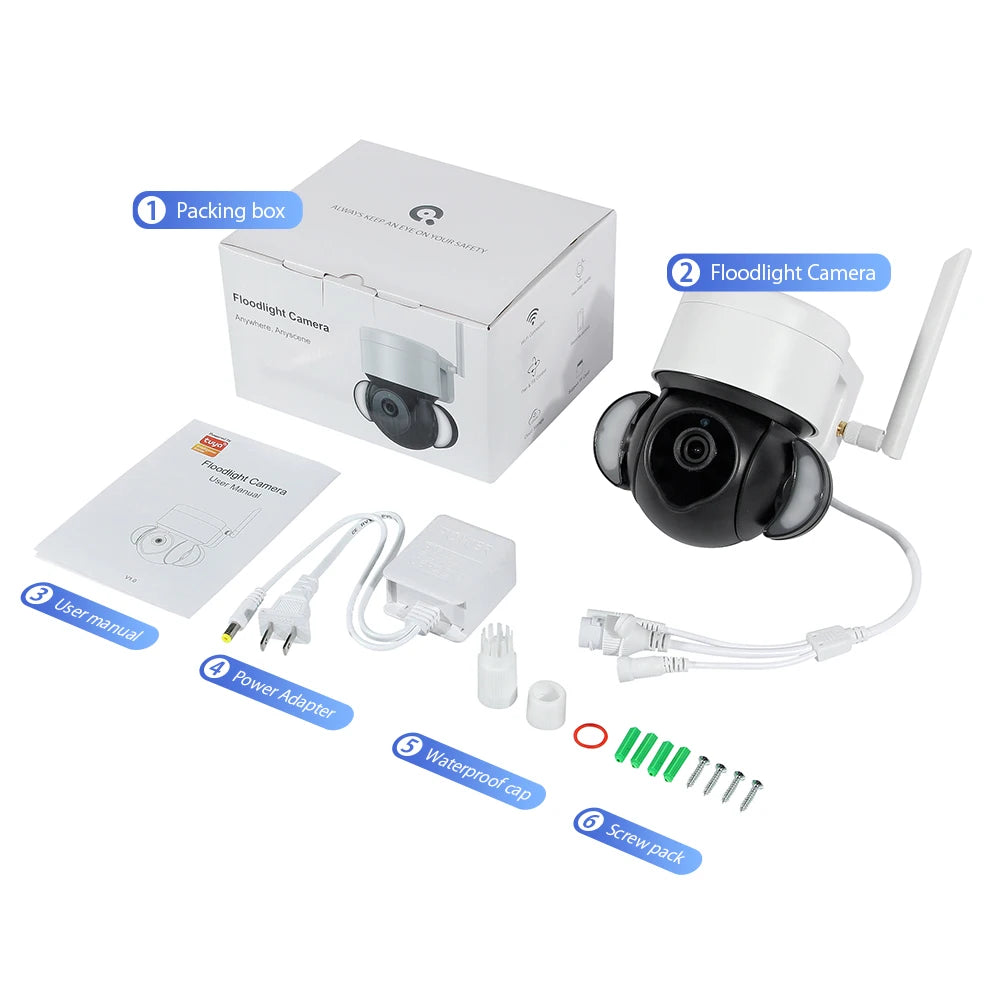 5MP Security Camera Outdoor Wireless 2.4G WIFI PTZ Auto Tracking Cameras Floodlight Color Night Vision IP66 Waterproof Two Way Audio Surveillance Cam