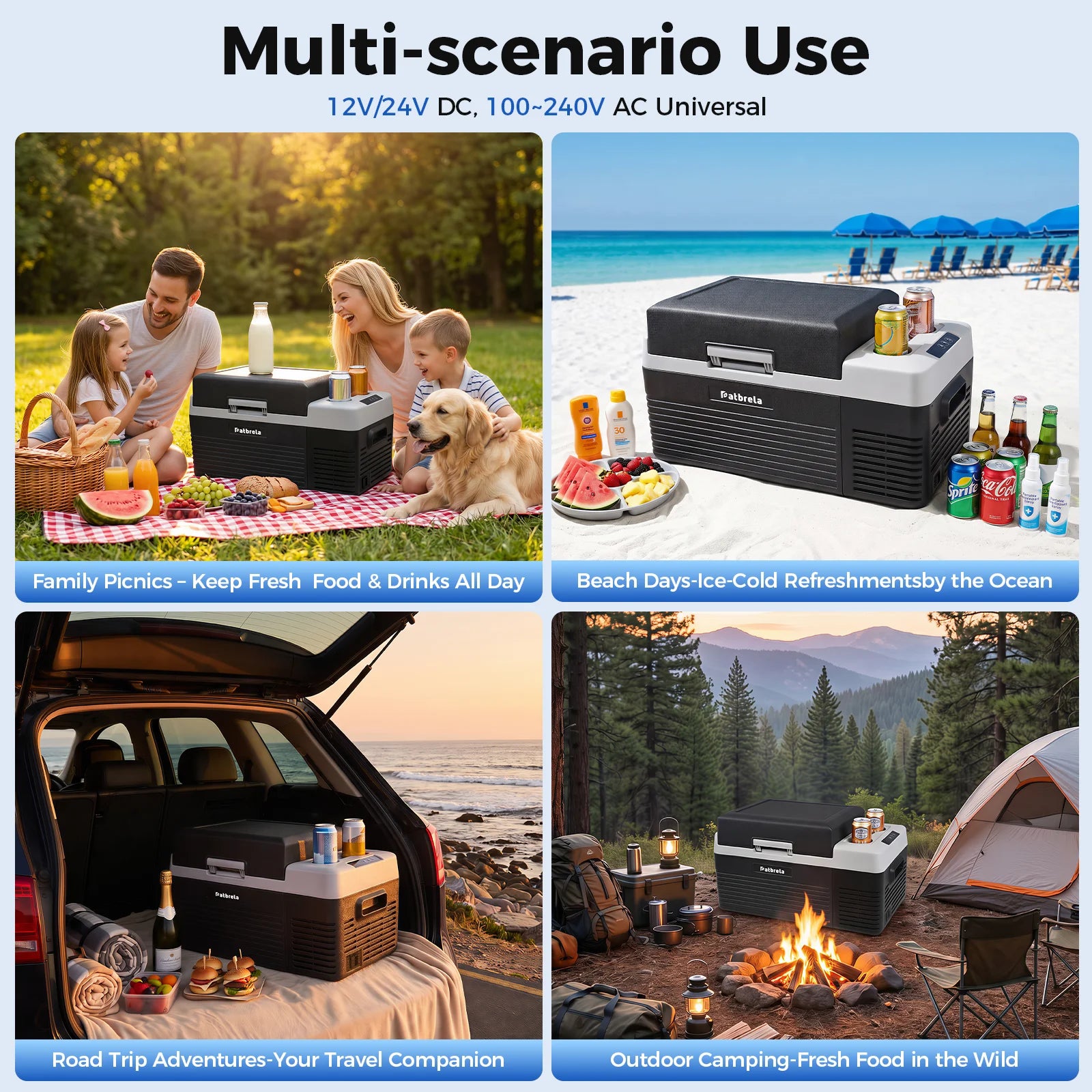Patbrela 20L Car Refrigerator 12V Compressor Fridge 12/24V DC 100-240V AC Portable Compressor Cooler Box for Camping Travel with APP Camping Fridge