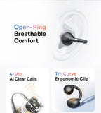 Baseus BC1 Ear Clip Earbuds Open Ear Wireless Earphones Bluetooth 6.0 Clip On Sports Headphones 4-Mics Super Bass IP55 Ear buds