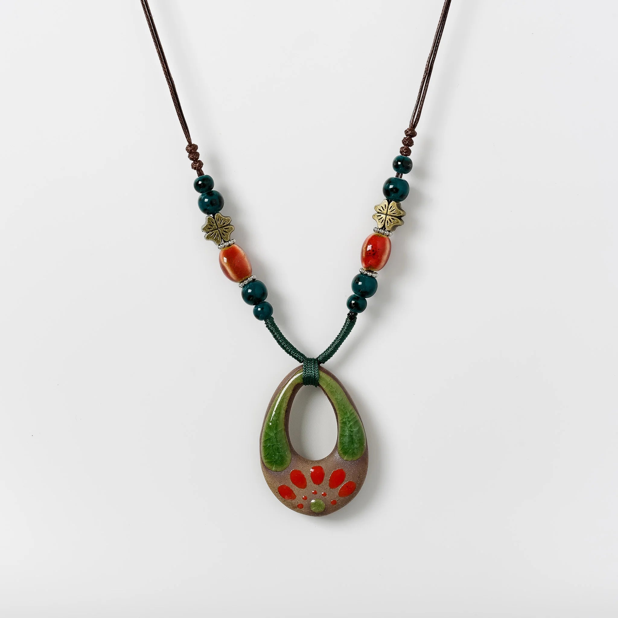Handmade Vintage Ceramic Necklace Retro craft pottery Ethnic Style Chinese Pendant Unique Women's Accessory  X840G