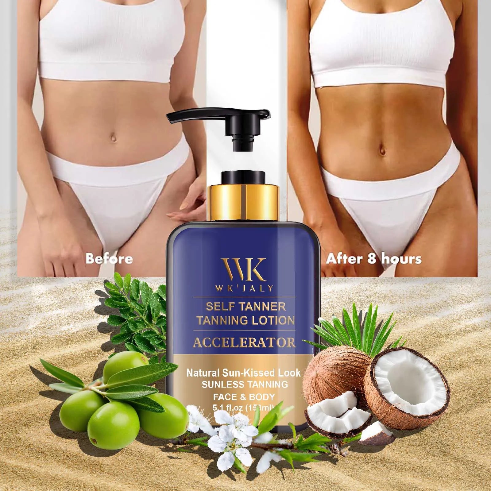 WK JALY Self Tanner Body Lotion, Fair To Medium Skin Tone, Sunless Tanning Moisturizer With Coconut Oil, Carrot Oil, Shea Butter Secondary image