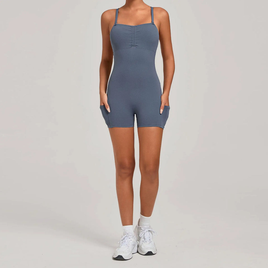 Women's Yoga Jumpsuits Sports Fitness One-piece Beauty Back Strap Pocket Hip-lifting Slim Fit Running Workout Training Bodysuits