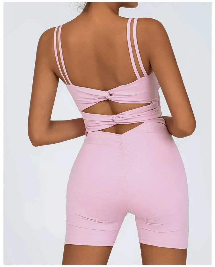 Greenora Women's Workout Romper Sexy Backless Yoga Jumpsuit Slim Fit Bodysuit Fitness Activewear Sleeveless Sportswear One Piece