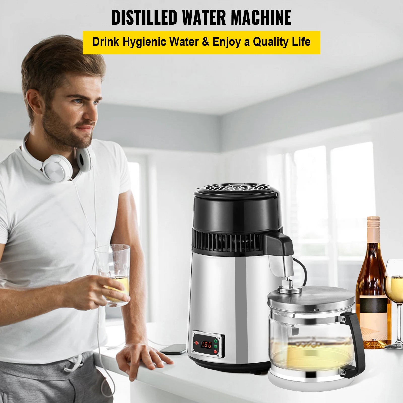 SucceBuy 4L Water Distiller Purifier Filter Dispenser Drinking Softener Dual Temp Display Overheat Protection Home Appliance Secondary image