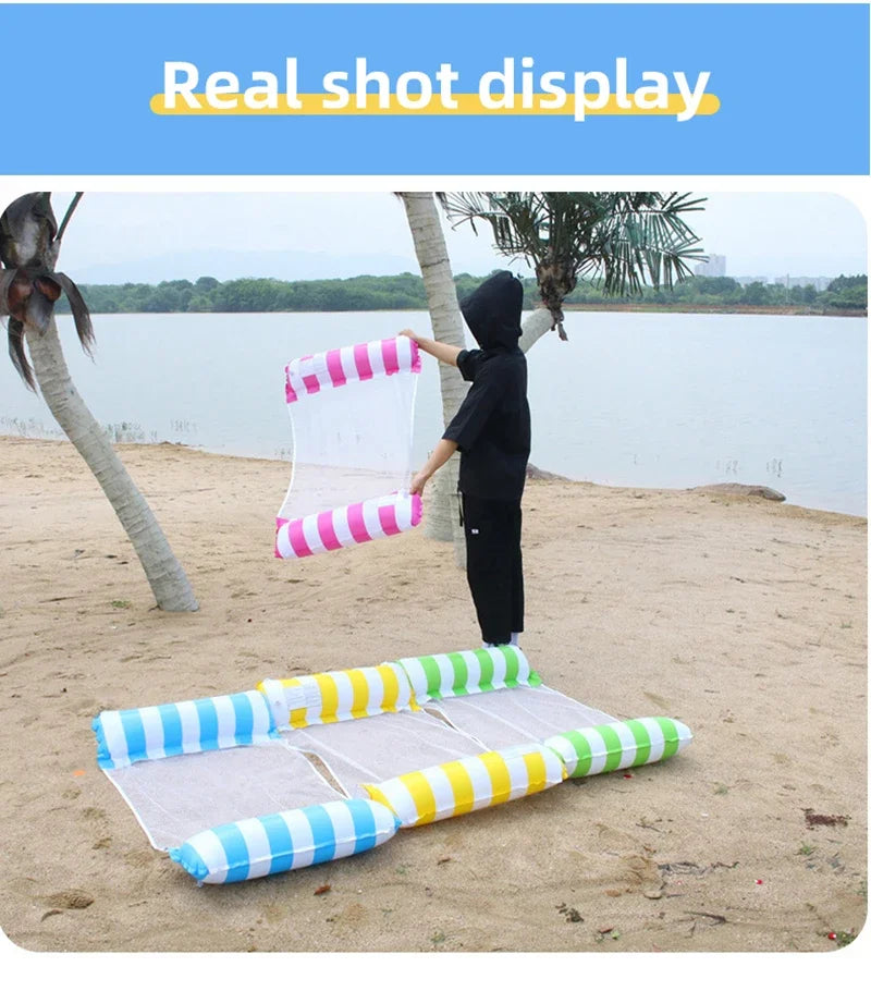 Summer Swim Inflatable Floating Water Mattresses Hammock Stripe Lounge Chairs Pool Water Sports Toys Floating Mat Pool Toys Kids