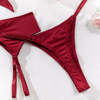 Sexy Hollow Out Bow Decor Lingerie Set Women Solid Exotic Apparel Suit Female Pure Desire Style Underwear with Garter and Gloves