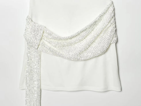 HH 2026 Women Elegant White Short-Sleeved Backless Sequined Splicing Decoration Sexy Short Dress Woman Fashion Party Mini Dress