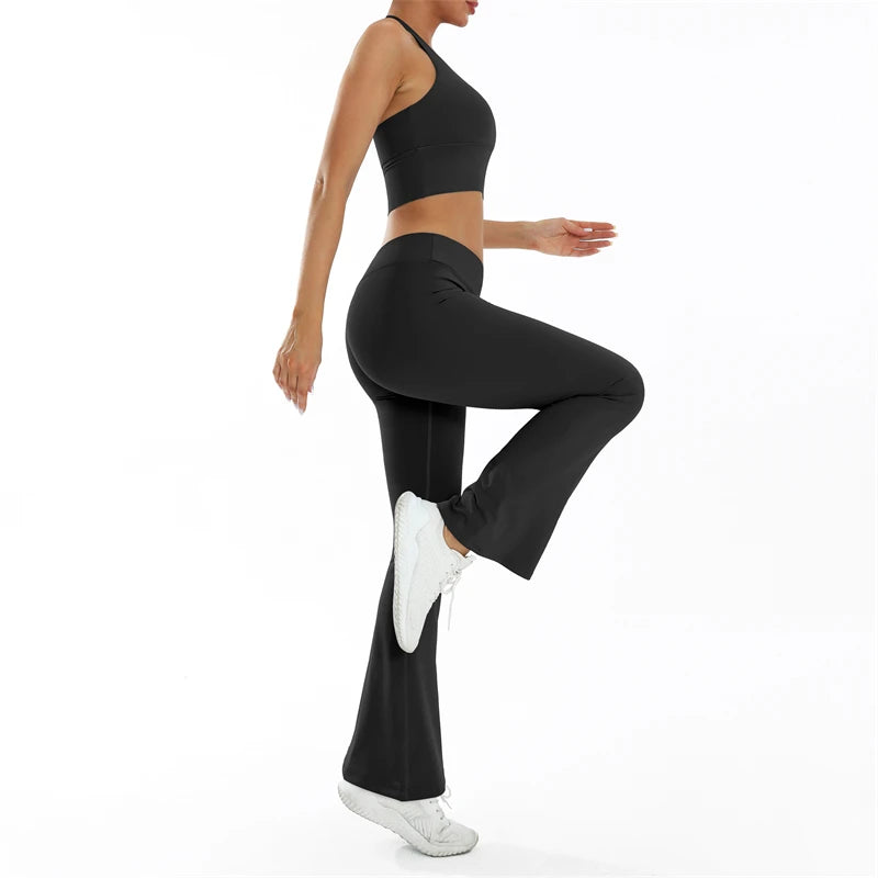 Scrunch Sports Suit Women's Yoga Set Gym Wear Sexy Sports Bras and Flared Leggings Sets Fitness Outfits Female Workout Clothes