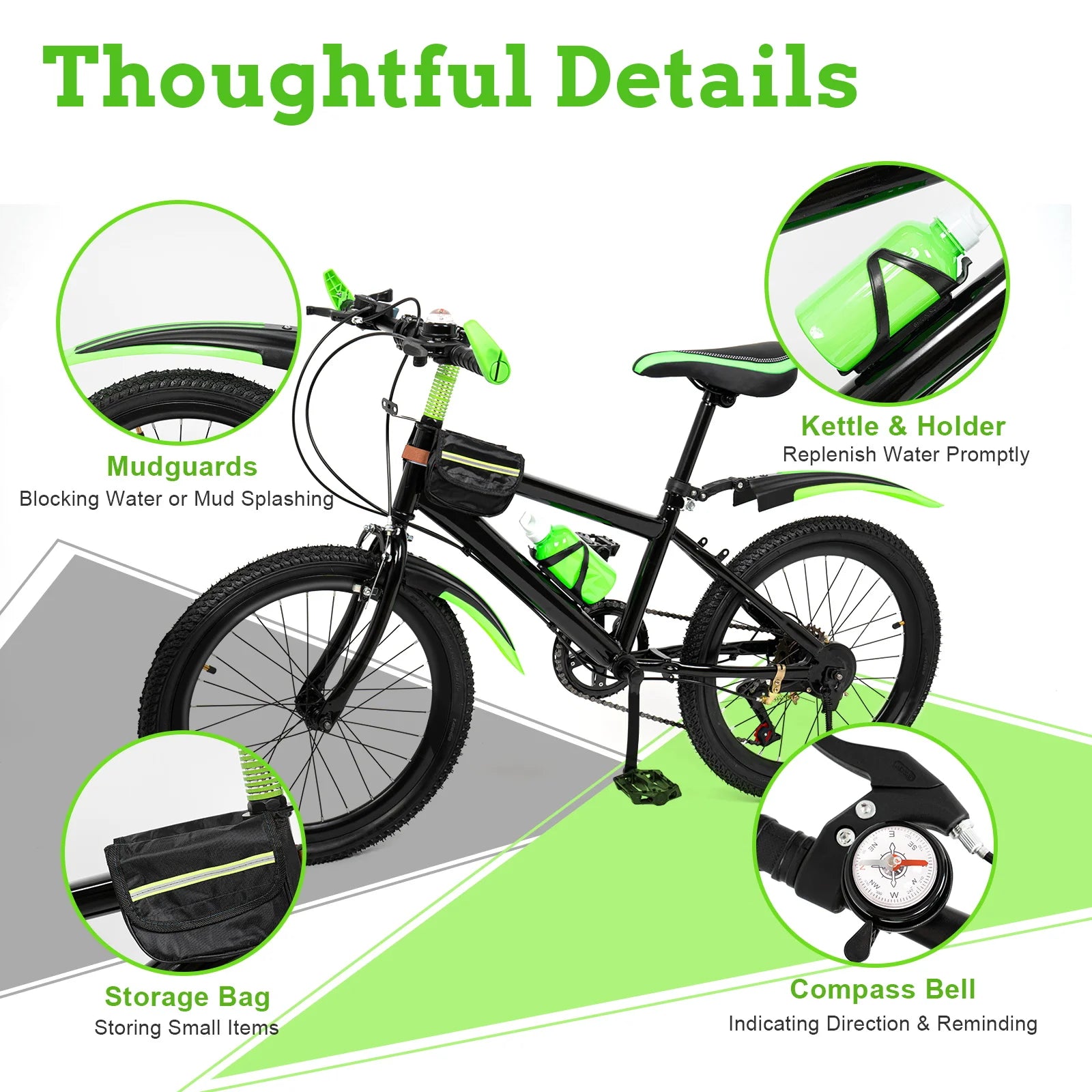 20 Inch Mountain Bike 7 Speed Gears, Adjustable Seat Kids' Bike with Mudguards Kettle Holder Kettle for Boys Girls 8-13 years Secondary image