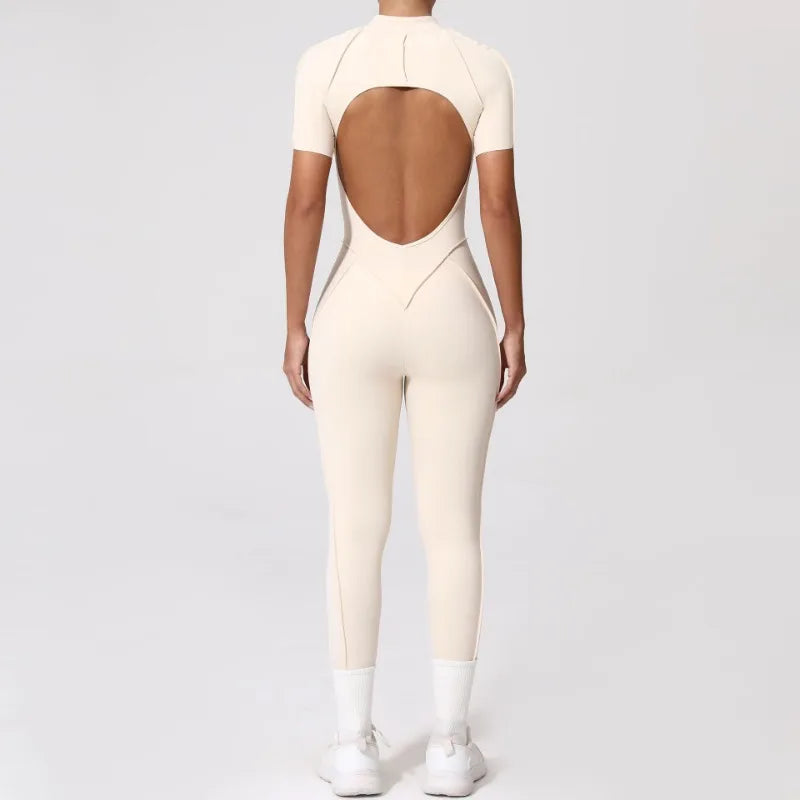 Women's Tracksuit Gym Workout Sports Clothes Outfit Zipper Jumpsuit Yoga Fitness Overalls Set Open Back Bodysuits Suit for Women