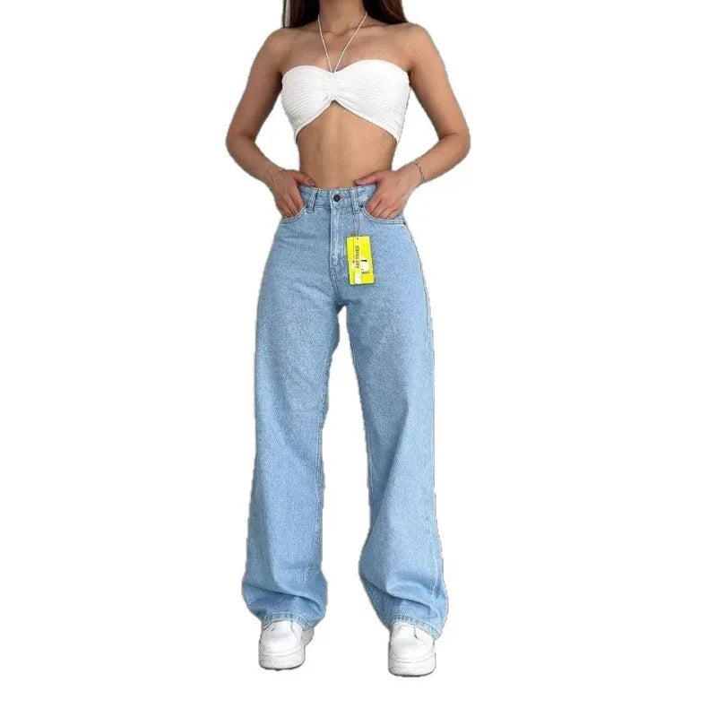 High Waist Straight Leg Jeans plus Size Fashionable Spring Autumn Long Pants Comfortable Casual Russian Cross-Border Style